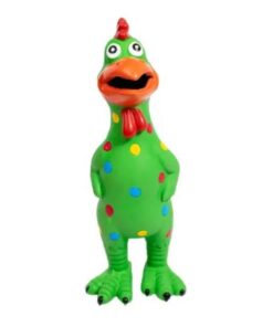 Squeaky Chicken Toy for Dogs - Durable Dotted Rubber Interactive Pet Toy - Green