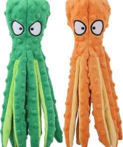 Squeaky Dog Toys, Octopus No Stuffing Crinkle Plush Chew Toys Pet Training