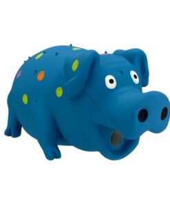Squeaky Durable Teething Big Latex Dotted Grunting Pig Pet Dog Chew Toys - Blue