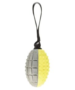 Squeaky Durable Teething Rugby Ball Chew Ball Pet Toy for Dogs With Strap - Grey, Yellow