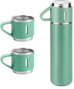 Stainless Steel Thermo Vacuum Insulated Flask Bottle with Cups-Green-500ml