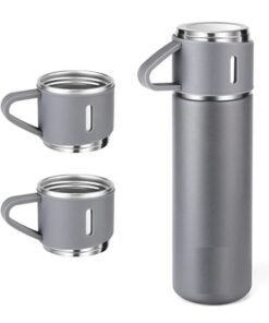 Stainless Steel Thermo Vacuum Insulated Flask Bottle with Cups-Grey-500ml