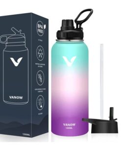 Stainless Steel Water Thermos with 2 Lids - 1200ml - Greenish violet