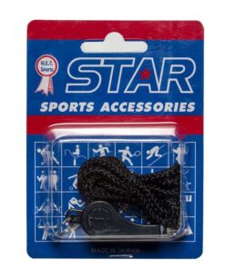 Star Plastic Whistle with Lanyard - Black