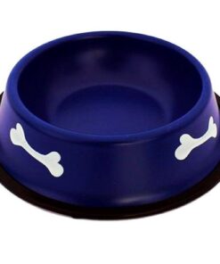 Steel Dog Feeding Bowls With Colorful Edges - Large - Blue