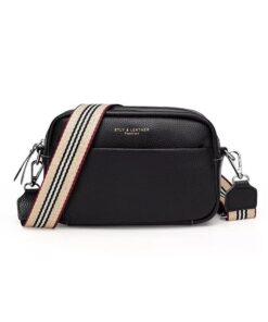 STLY & Leather Crossbody Bag with Gingham Strap - Black