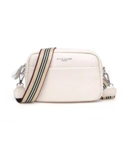 STLY & Leather Crossbody Bag with Gingham Strap - Cream