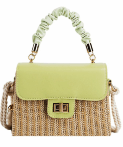 Straw Lady Pleated Handle Beach Crossbody Purse and Handbag - Green