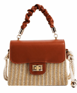 Straw Lady Pleated Handle Beach Crossbody Purse and Handbag - Red
