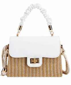 Straw Lady Pleated Handle Beach Crossbody Purse and Handbag - White