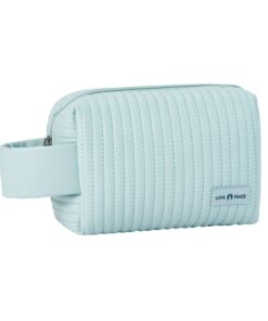 Striped Puffy PU Leather Cosmetic Bag Macaroon Colour Travel Cosmetic Pouch - Blue