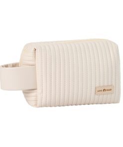 Striped Puffy PU Leather Cosmetic Bag Macaroon Colour Travel Cosmetic Pouch - White