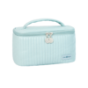 Striped Solid Colour Portable Travel Cosmetic Bag PU Leather Makeup Bag - Blue