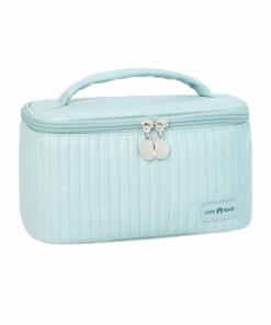 Striped Solid Colour Portable Travel Cosmetic Bag PU Leather Makeup Bag - Blue