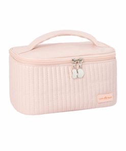 Striped Solid Colour Portable Travel Cosmetic Bag PU Leather Makeup Bag - Pink
