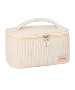 Striped Solid Colour Portable Travel Cosmetic Bag PU Leather Makeup Bag - White