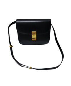 Structured Genuine Leather Mini Handbag - black