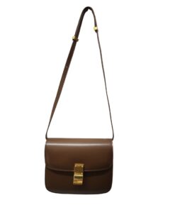 Structured Genuine Leather Mini Handbag - brown