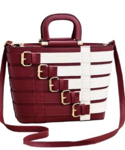 Stunning Spacious Handbag - PU Leather - Crossbody Strap - Belt Design - Ruby
