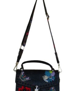 Stylish Black Women's Bag with Embroidered Design and Adjustable Strap