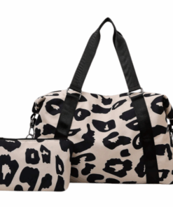 Stylish Leopard Print Travel Duffle Bag With Matching Pouch - Multicolor