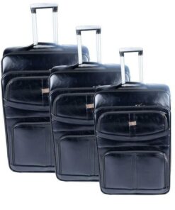 Stylish Luggage Bag Set of 3 PU Leather Travel Suitcases - Black