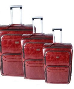 Stylish Luggage Bag Set of 3 PU Leather Travel Suitcases - Red
