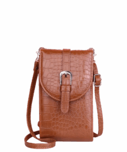 Stylish Mini Buckle Decor Croc Embossed Crossbody Bag - Brown