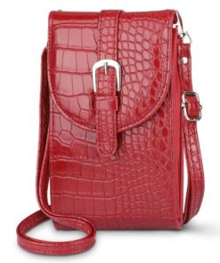 Stylish Mini Buckle Decor Croc Embossed Crossbody Bag - Red