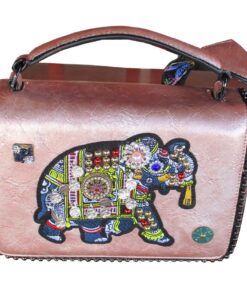 Stylish Pink Faux Leather Women's Bag, Elephant Motif,Multiple Compartments