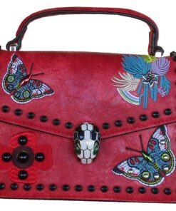 Stylish Red Embroidered Leather Handbag