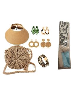 Summer Beach Bag Accessories Set for Women with Straw Hat Jewelry Combo Set