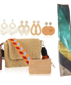 Summer Beach Straw Bag and Rattan Earrings Set Women Fashion Earrings Set