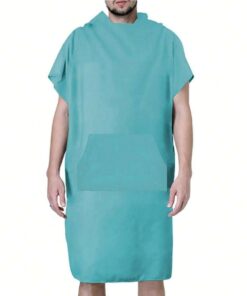 Surf Swim Poncho Changing Robe Towel with Pocket Long Sleeve Hooded - Tiffany Blue