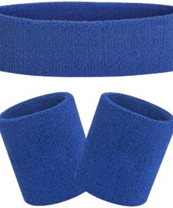 Sweatbands Set Head Band and Wrist Bands - Absorbent Elastic Sport Bands - Blue