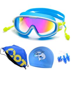 Swim Goggles Kids Set for Boys Girls with Swimming Hat Ear Plug Nose Clip