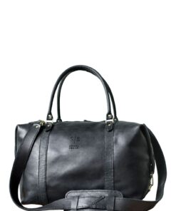 Swish & Swank Hand Stiched Leather Duffle Bag - Black