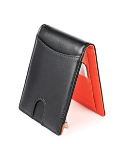 T4U Leather Minimalist Wallet - RFID Blocking (Black & Orange)