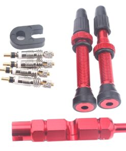 T4U Tubeless Valve Set with Tools and 4 Cores (40mm) - Red