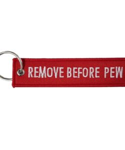 TacSpec "Remove Before Pew" Embroidered Keyring - White/Red