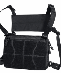 Tactical Chest Rig Pouch with Harness Pockets and Chest Strap Holder Vest - Black