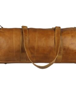 Tan Leather Cylinder Duffel Bag