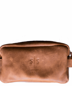 Tan Leather Toiletry Bag  - Swish And Swank