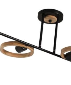 Teempeest Black Pendant Light With 4 Round Wooden Circles - E27 Base Socket - 1 Pack