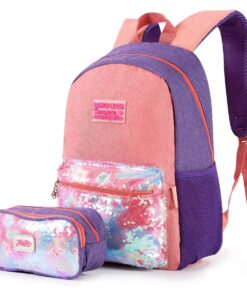 Teenage Girls Set 2 in 1 With Penncil Case Glitter Sequin Backpack - Pink