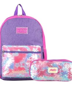 Teenage Girls Set 2 in 1 With Penncil Case Glitter Sequin Backpack - Purple