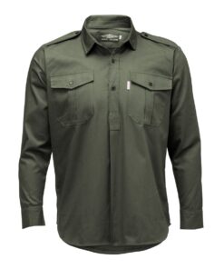 Teesav - Mens Long Sleeve Half Button Shirt - Olive - SA 42