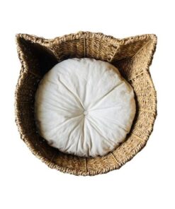 The Cat's Ears - Seagrass Woven Pet Bed Basket with Cushion