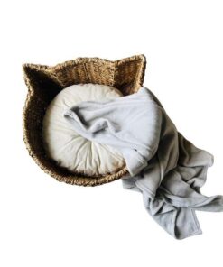 The Cat's Ears - Seagrass Woven Pet Bed Basket with Cushion & Blanket