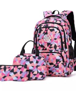 The Clip - Backpack 3 Pieces set Geometric Prints Waterproof schoolbag - Black